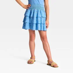 Girls' Tiered Floral Mini Skirt - Cat & Jack™ Blue M