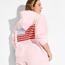 Women's Oversized Hooded Pullover Sweatshirt - Wild Fable™ Light Pink Flags XXL