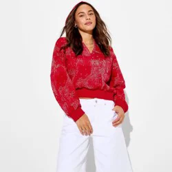 Women's Split Neck French Terry Pullover Sweatshirt - Wild Fable™ Red Paisley XXS