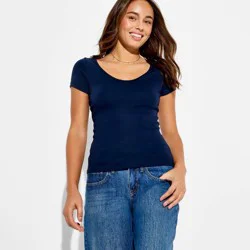 Women's Slim Fit Short Sleeve Scoop Neck Long & Lean T-Shirt - Wild Fable™ Navy Blue XL