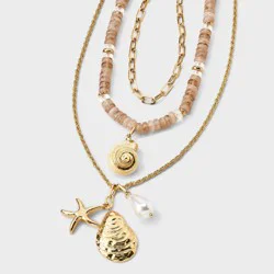 Gold Link Chain & Beaded Necklace 3 Row Set - A New Day™ Gold