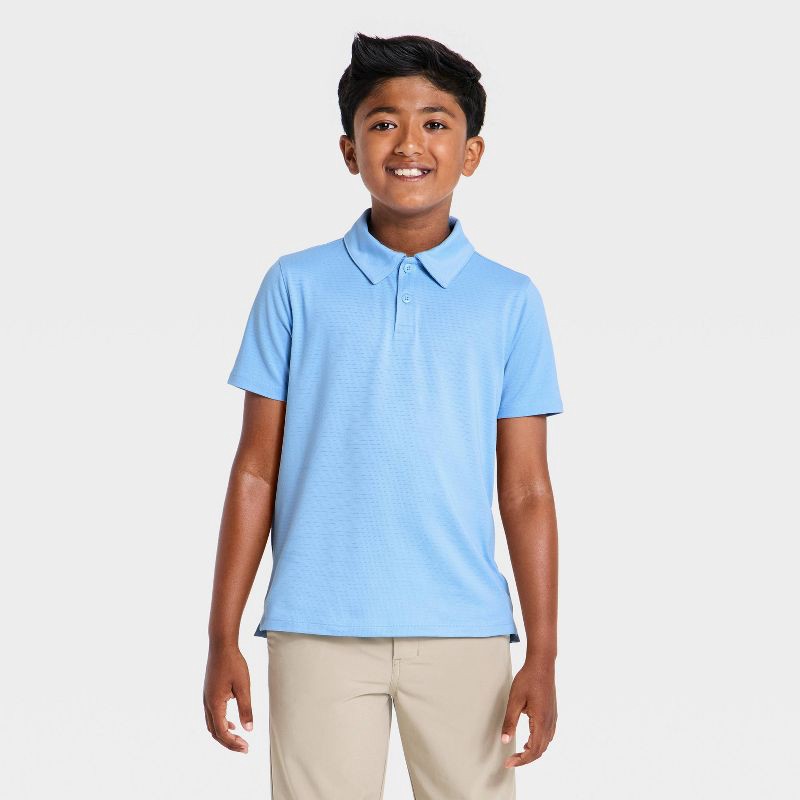 slide 1 of 3, Boys' Short Sleeve Performance Uniform Polo Shirt - All in Motion™ Light Blue M, 1 ct