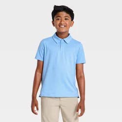 Boys' Short Sleeve Performance Uniform Polo Shirt - All in Motion™ Light Blue M