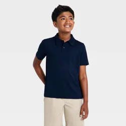 Boys' Short Sleeve Performance Uniform Polo Shirt - All in Motion™ Navy Blue XL
