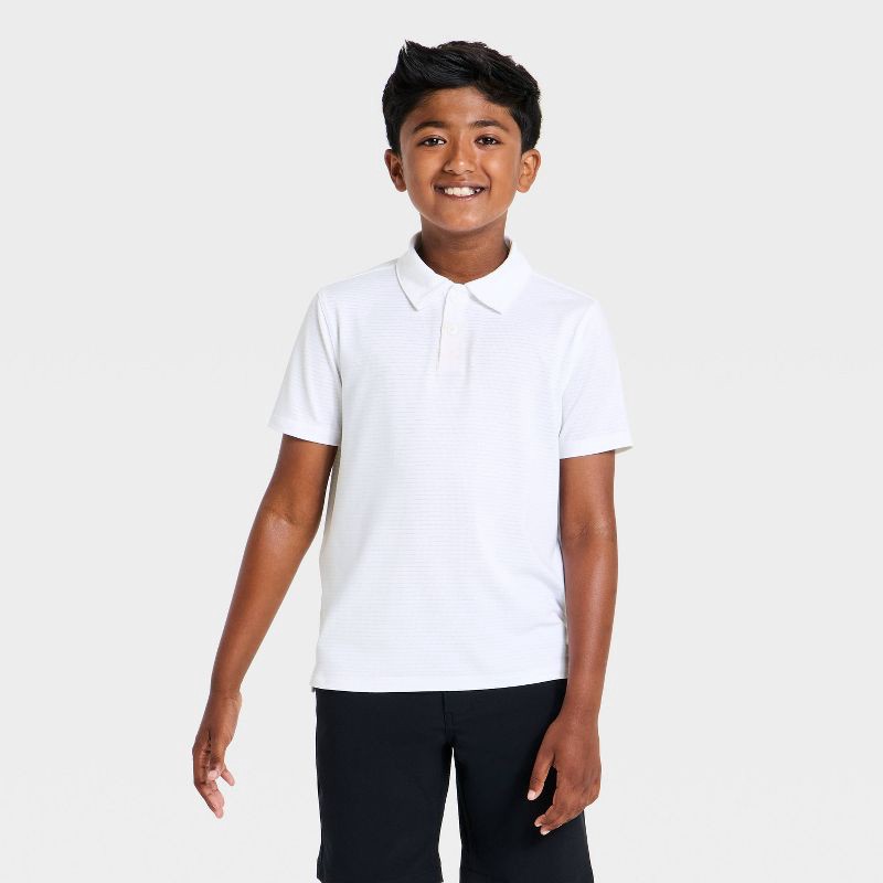 slide 1 of 3, Boys' Short Sleeve Performance Uniform Polo Shirt - All in Motion™ True White M, 1 ct