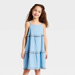 Girls' Ruffle Trapeze Denim Dress - Cat & Jack™ Blue M