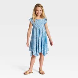 Girls' Short Sleeve Handkerchief Hem Bandana Printed Dress - Cat & Jack™ Blue XS
