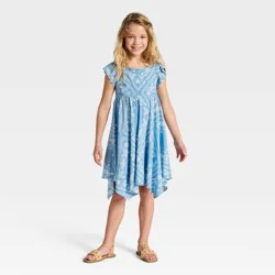 Girls' Short Sleeve Handkerchief Hem Bandana Printed Dress - Cat & Jack™ Blue L