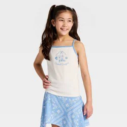 Girls' Cowgirl Graphic Tank Top - Cat & Jack™ Cream/Blue M