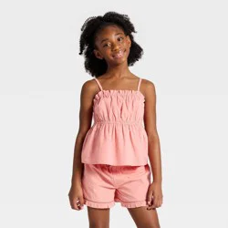 Girls' Swiss Dot Babydoll Floral Printed Tank Top - Cat & Jack™ Orange S