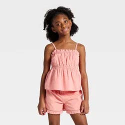 Girls' Swiss Dot Babydoll Floral Printed Tank Top - Cat & Jack™ Orange S