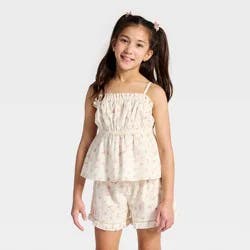 Girls' Swiss Dot Babydoll Floral Printed Tank Top - Cat & Jack™ Cream XS