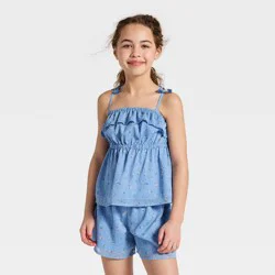 Girls' Floral Printed Chiffon Babydoll Tank Top - Cat & Jack™ Blue XS