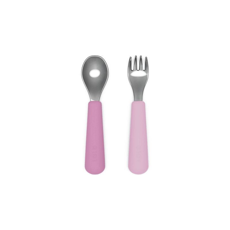 slide 1 of 5, Lalo 2pc Stainless Steel Baby Utensil Set - Bubble Gum, 2 ct