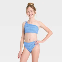 Girls' Textured One Shoulder Bikini Set - art class™ Blue M
