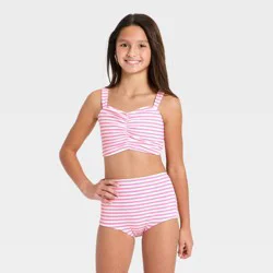 Girls' Crinkle Striped Bikini - art class™ Pink XL