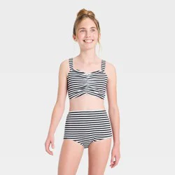 Girls' Crinkle Striped Bikini - art class™ Black L