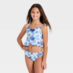 Girls' Rose Bush Tankini Set - art class™ True White/ Blue S