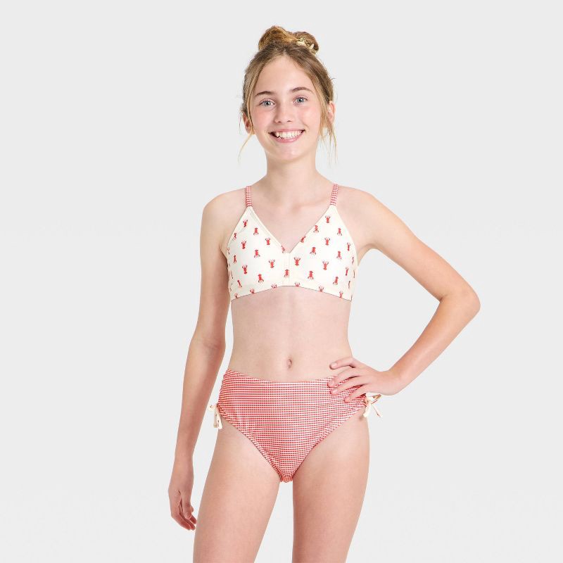 slide 1 of 3, Girls' Lobster Bikini Set - art class™ Cream L, 1 ct
