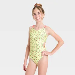 Girls' Tiny Bouquet Toss One Piece Swimsuit - art class™ Yellow XL