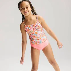 Girls' Floral Print Tankini Set - Cat & Jack ™ Coral Orange M