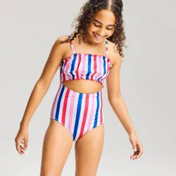 Girls' Tricolor Striped One Piece Swimsuit - Cat & Jack™ M