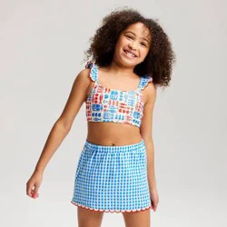 Girls' Fish & Gingham Bikini Skirt Set - Cat & Jack™ Blue L