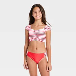 Girls' Rose Seersucker Bikini Set - art class™ Red L