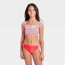 Girls' Rose Seersucker Bikini Set - art class™ Red XL