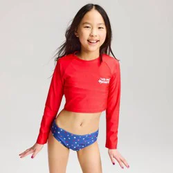 Girls' Americana Long Sleeve Rash Guard Bikini Set - Cat & Jack™ Red/Blue L