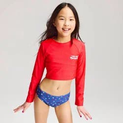 Girls' Americana Long Sleeve Rash Guard Bikini Set - Cat & Jack™ Red/Blue L