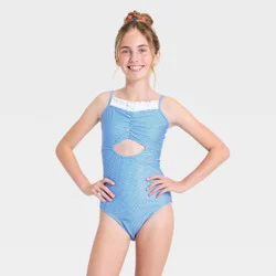 Girls' Gingham One Piece Swimsuit Swimsuit - art class™ Blue XL