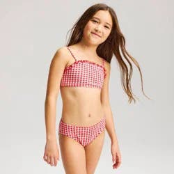 Girls' Gingham and Ruffles Bikini Set - Cat & Jack™ Red M