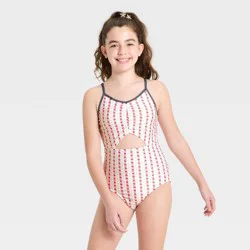 Girls' Tiny Lemons and Blooms One Piece Swimsuit - art class™ Cream S