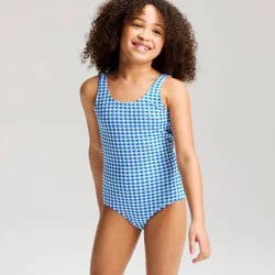 Girls' Gingham Bow Back One Piece Swimsuit - Cat & Jack™ Blue XS