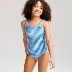 Girls' Gingham Bow Back One Piece Swimsuit - Cat & Jack™ Blue M