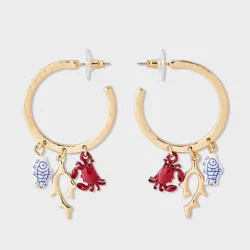 Crab Fish & Coral Charm Hoop Earring - Universal Thread™ Gold