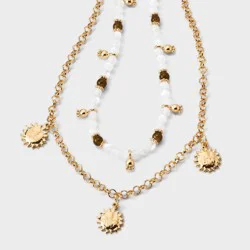 Semi-Precious Quartz and Sun Charm Layered Necklace - Universal Thread™ Gold