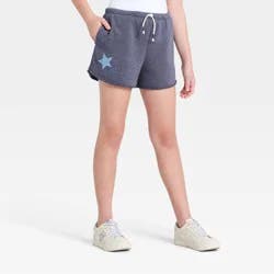 Girls' French Terry 4th Of July Stars Graphic Cut Off Dolphin Pull-On Shorts - art class™ Navy Blue XL