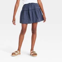 Girls' Woven Tiered Mini Skort - art class™ Navy Blue L