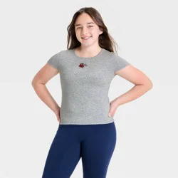 Girls' Embroidery Short Sleeve 4th Of July Teddy Bear Graphic Baby T-Shirt - art class™ Heathered Gray M