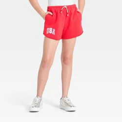 Girls' French Terry 4th Of July "USA" Graphic Cutoff Dolphin Pull-On Shorts - art class™ Red (Beach Pink) L