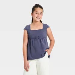 Girls' Cap Sleeve Babydoll Top - art class™ Navy Blue XL