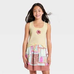 Girls' Flower Beaded Ribbed Tank Top - art class™ Cream L