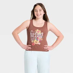 Girls' “Bahama Islands” Graphic Ribbed Tank Top - art class™ Walnut Brown XL