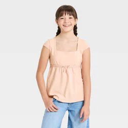 Girls' Cap Sleeve Babydoll Top - art class™ Light Pink M
