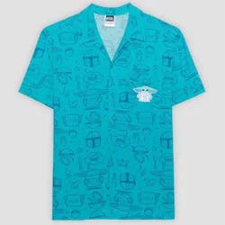 Men's Star Wars The Mandalorian and Grogu Button-Up Collared Shirt - Aqua Blue S