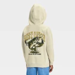 Well Worn Boys' "Best Catch" Fish Front and Back Graphic Pullover Hooded Sweatshirt - Cream S