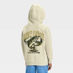 Well Worn Boys' "Best Catch" Fish Front and Back Graphic Pullover Hooded Sweatshirt - Cream XL