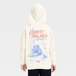 Boys' Jaws Front and Back Graphic Pullover Hooded Sweatshirt - White L